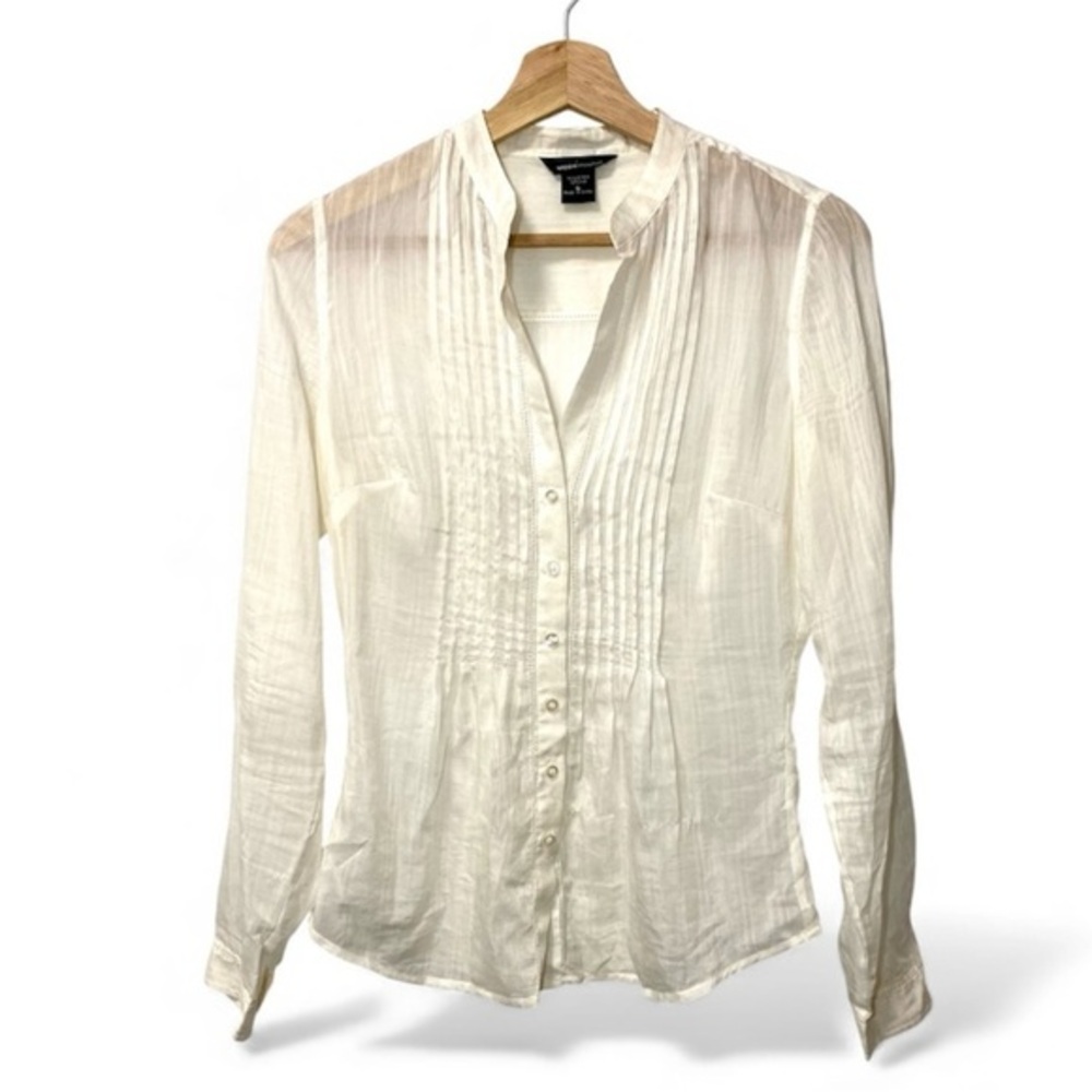 Moda International Mandarin Collar Tuxedo Pleated Blouse White Size S